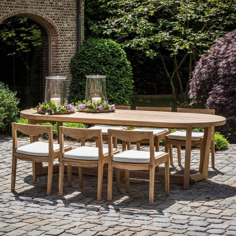 dan oval table, dan oval dining table, dining table, outdoor table, teak table, gommaire,gommaire table